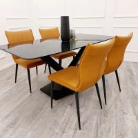 Mira 1.6m Black Dining Table – Sleek Design with a Luxe Stone Finish