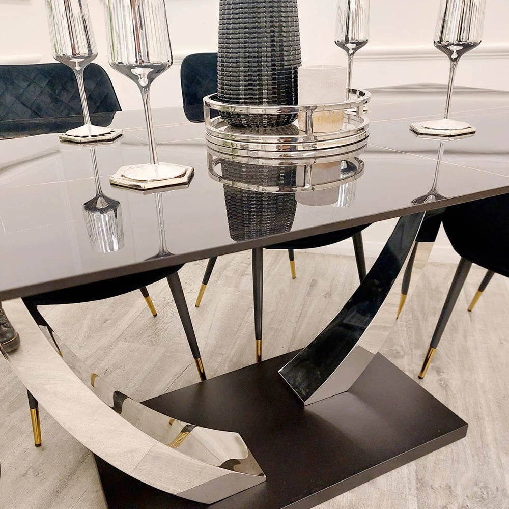 Venus 1.6m Black Sintered Stone Dining Table with 4 Luna Black Velvet Chairs – Effortlessly Bold, Timelessly Elegant