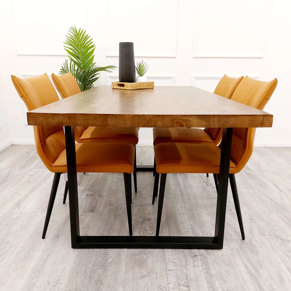 Willow Grove 1.8m Dining Table with 4 Flora Tan Chairs – Natural Warmth Meets Contemporary Edge